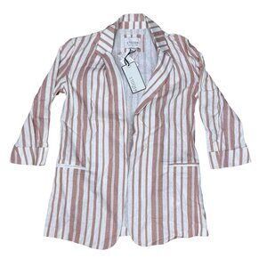 Stoosh Womens 100% Gauzy linen blend Beige Open Blazer Lightweight Sz Small NEW